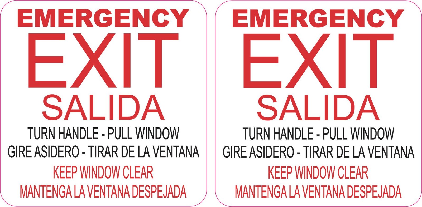3in x 3in English and Spanish Pull Emergency Exit Vinyl Stickers