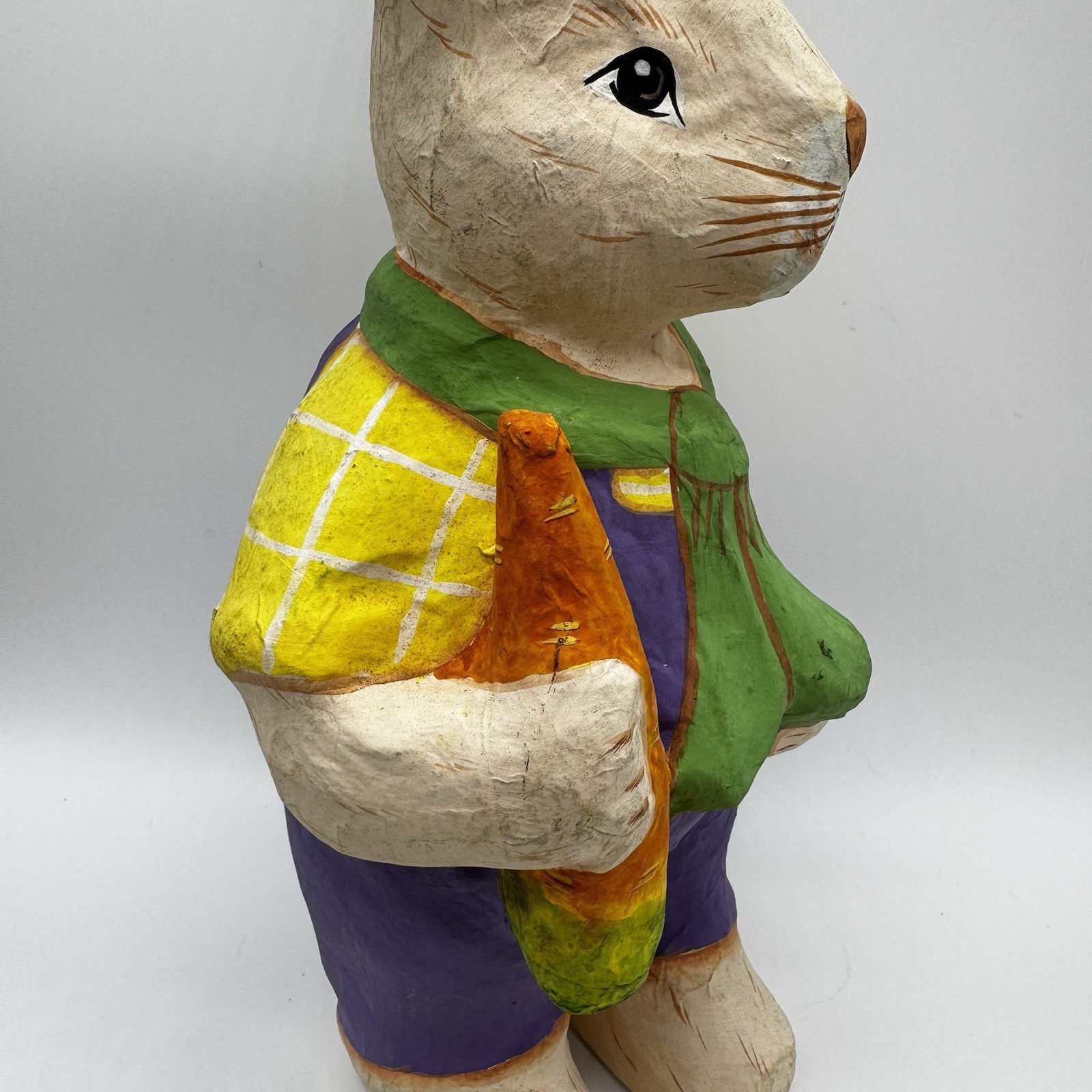 Large Hand-Painted Paper(Papier)-Mache Easter Bunny Rabbit With Carrot Figurine