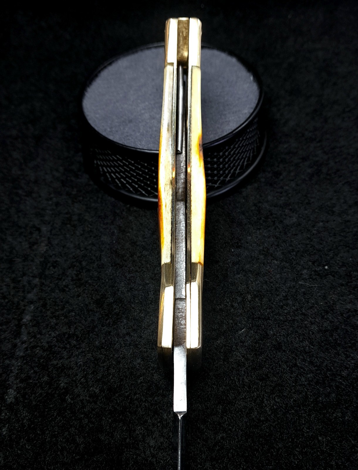 Vintage Genuine Bone & Brass Handle Collectible Pocketknife Clip Point 8.75″