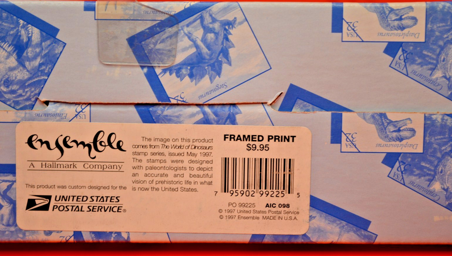 Dinosaur USPS Stamps Postmark Gallery Easel Framed Decor USPS Dino Bookmarks