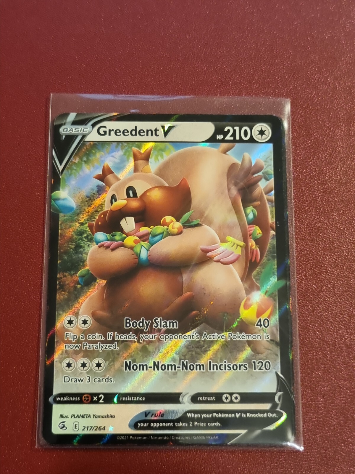 Pokemon Card Sword & Shield Fusion Strike Greedent V 217/264 Rare Holo Foil
