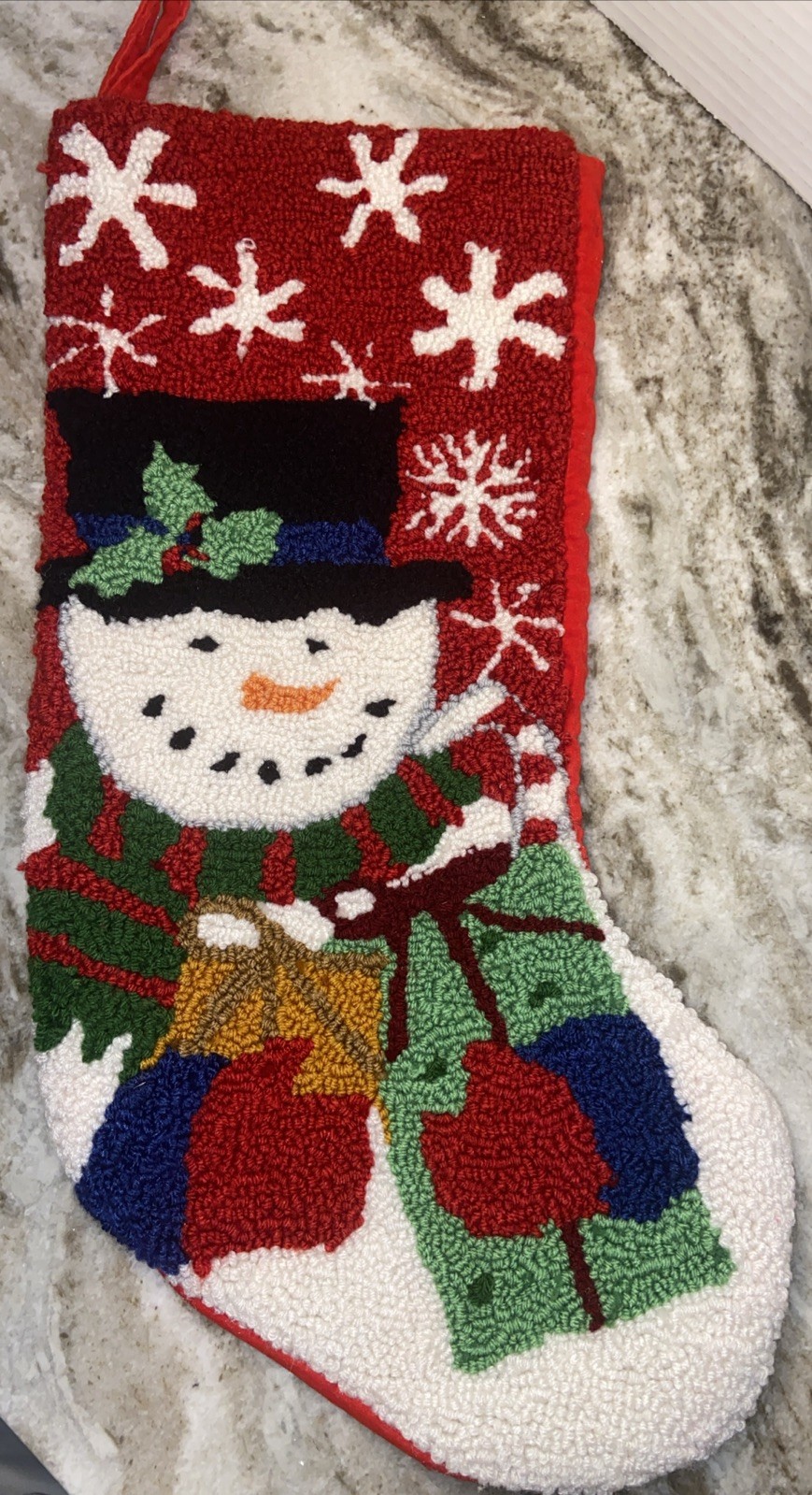 Christmas Stocking Latch Rug Hook Loop Pile 3D Snowman Christmas Light 7″ x 18”