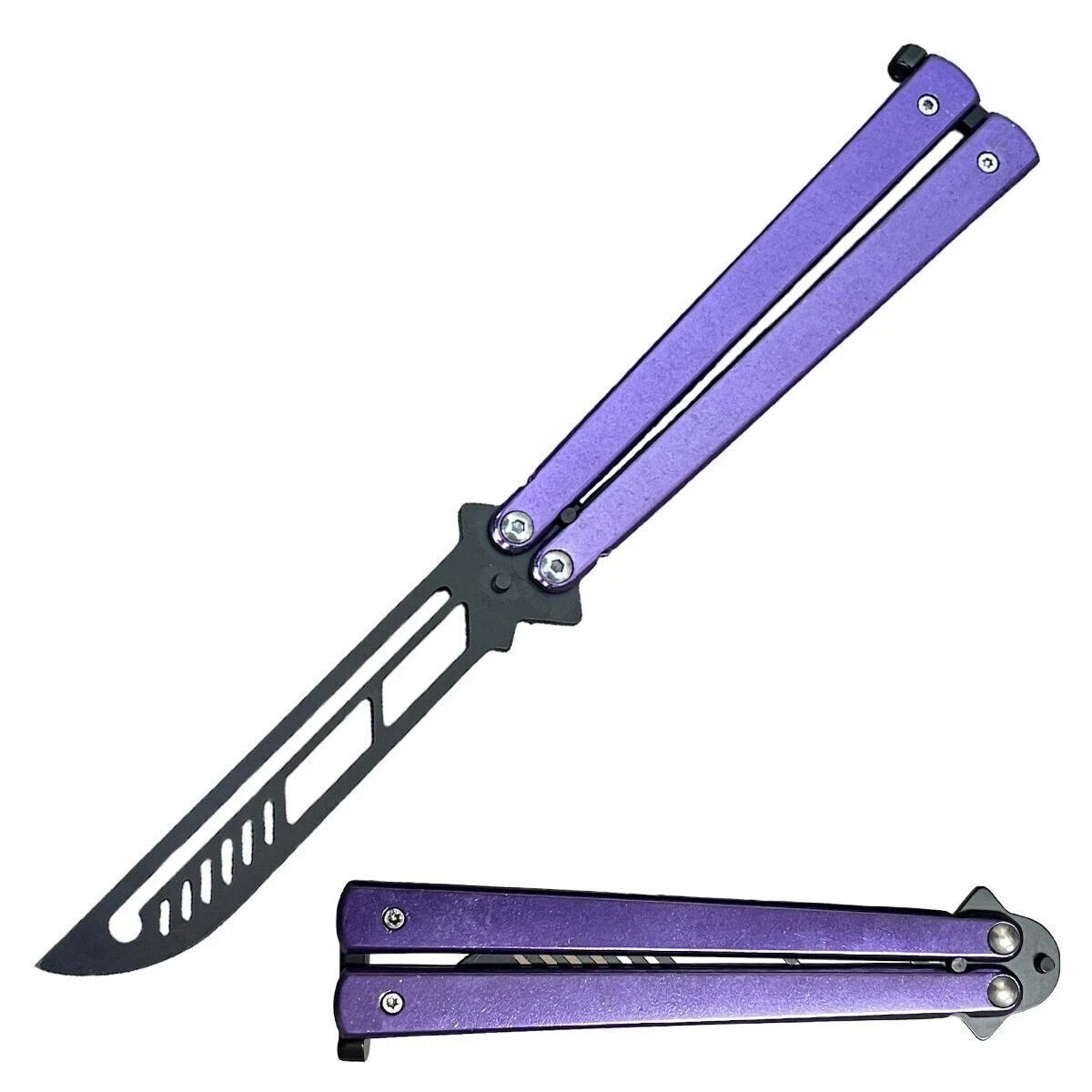 Butterfly Trainer Knife Practice Balisong Dull Training Tool Metal Black Silver