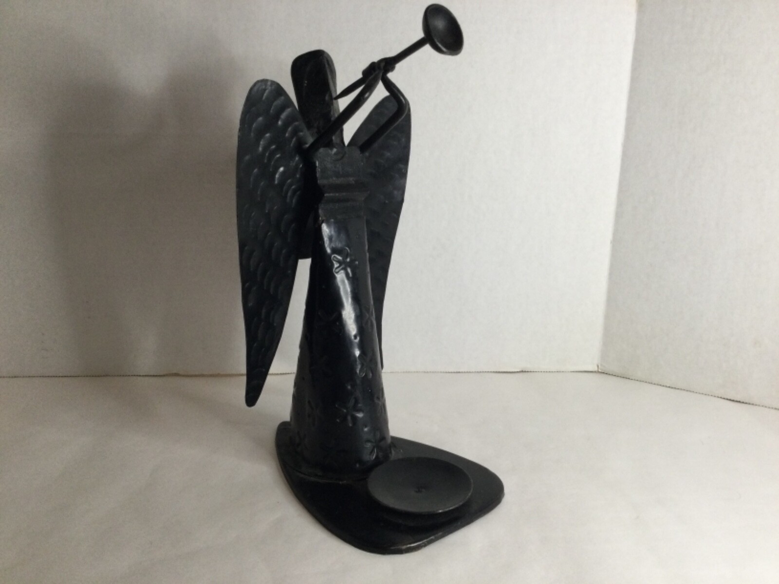 Metal Folk Art Angel Playing Horn Hand Crafted VotiveCandle Holder by Hosley USA