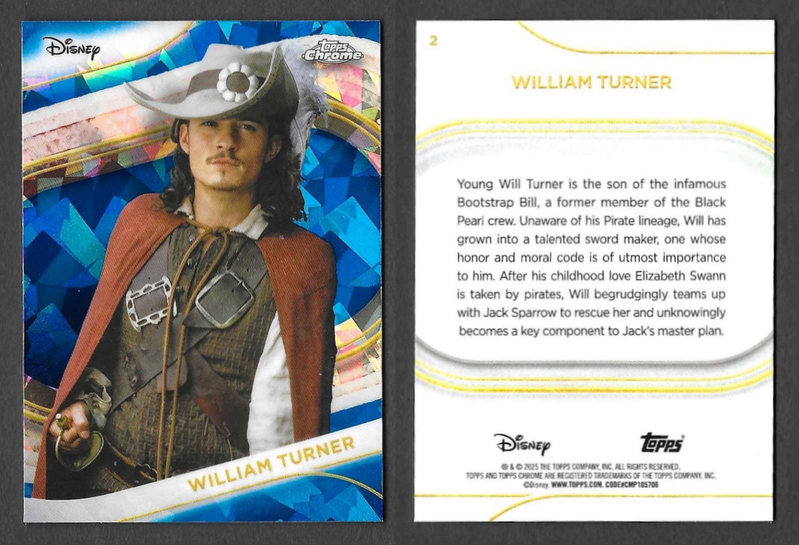 Topps Chrome Disney Sapphire 2025 #2 William Turner Orlando Bloom Pirates Card