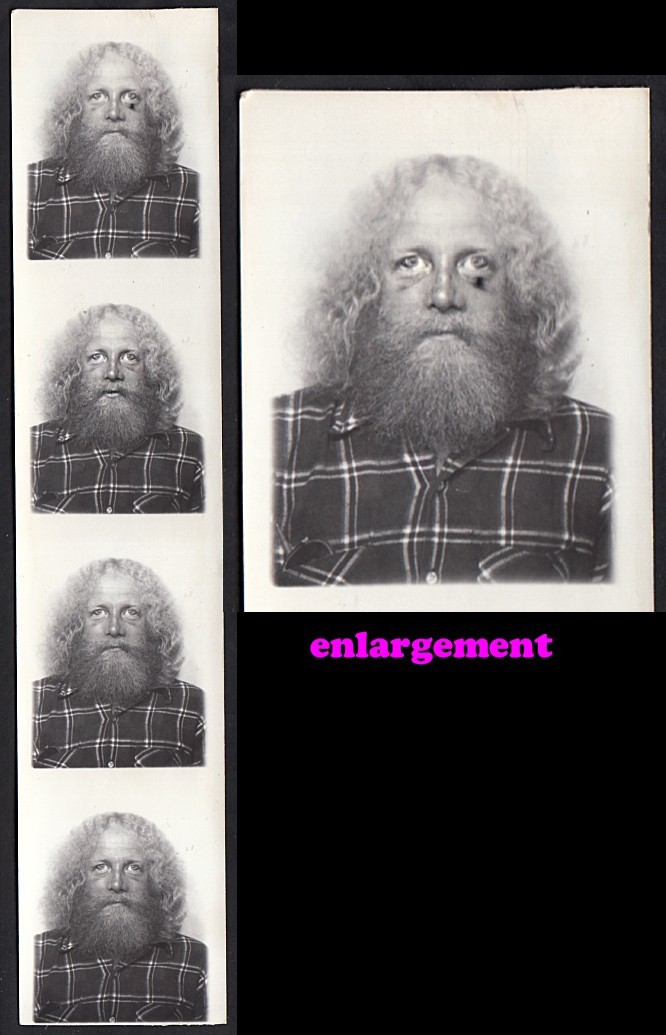 BLOODSHOT EYES LONG HAIR BEARDED FUNKY HIPPY MAN ~ 1960s PHOTOBOOTH PHOTO STRIP