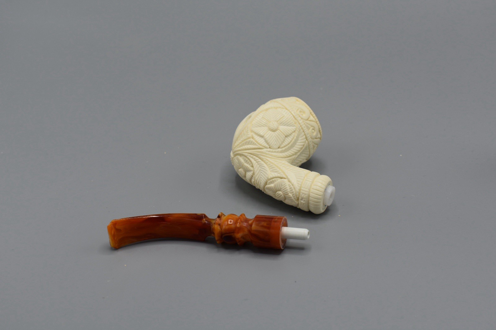 Dolphin Embossed Ornate Bent Pipe By EGE block Meerschaum New Case#227