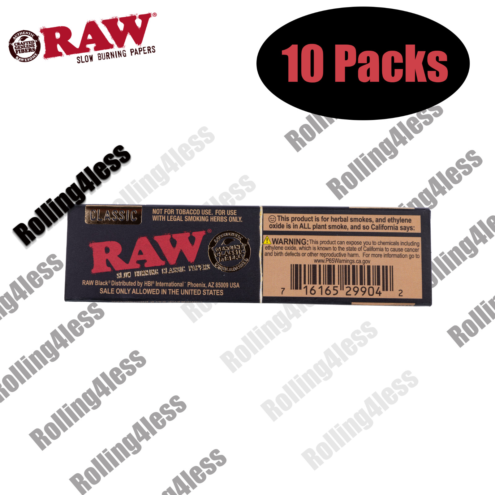AUTHENTIC Raw Classic Black KINGSIZE Wide Unrefined Rolling Papers | 10 packs