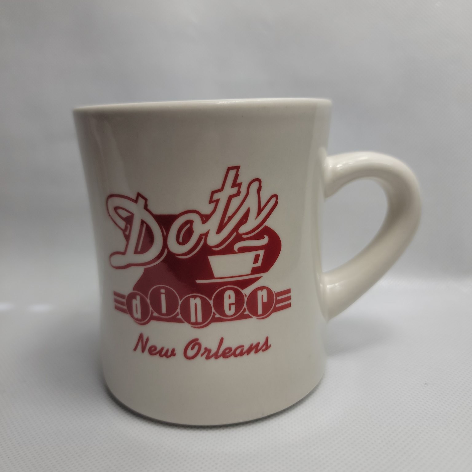 Dots Diner New Orleans Mug 12oz Cream Red Ceramic Chunky Mug MWare