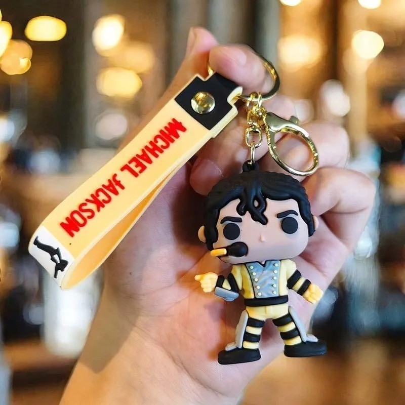 Michael Jackson Keychain King of Dance Mini Idol Figure Key Ring Toy Collectible