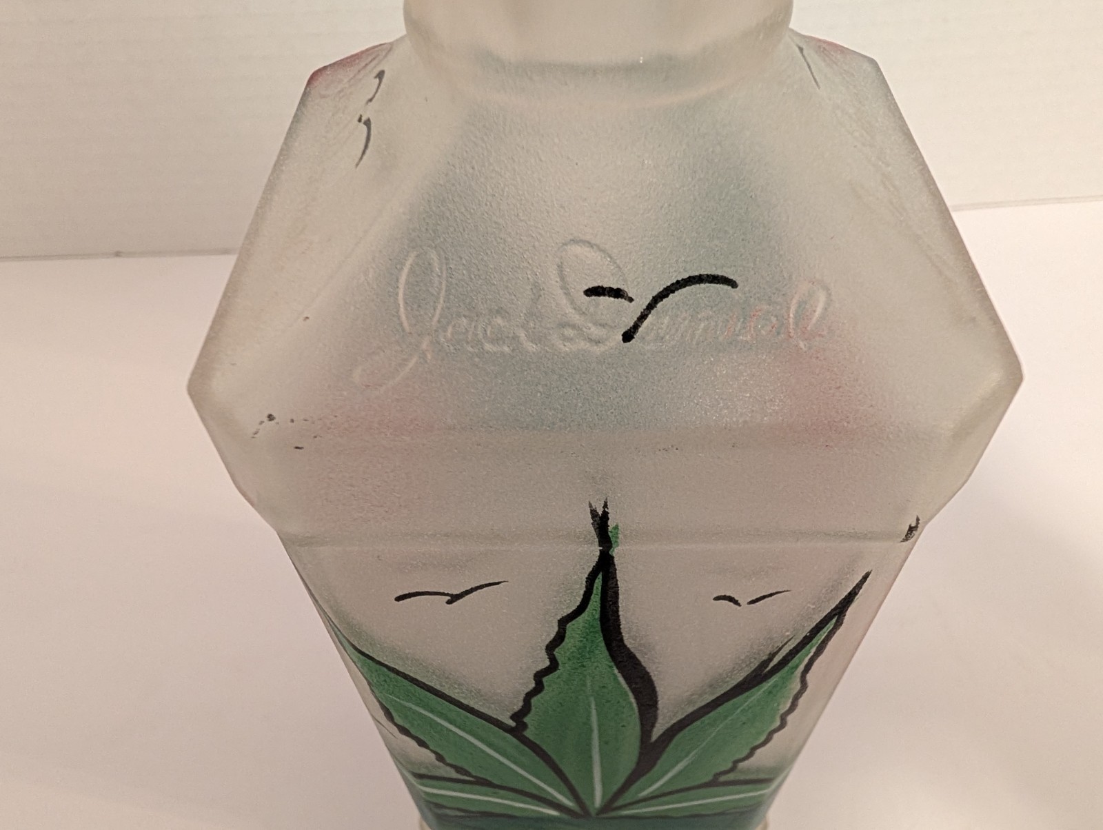 Mexican Bottle Jack Daniel Hand Painted Frosted Glass Sombrero Agave Cactus