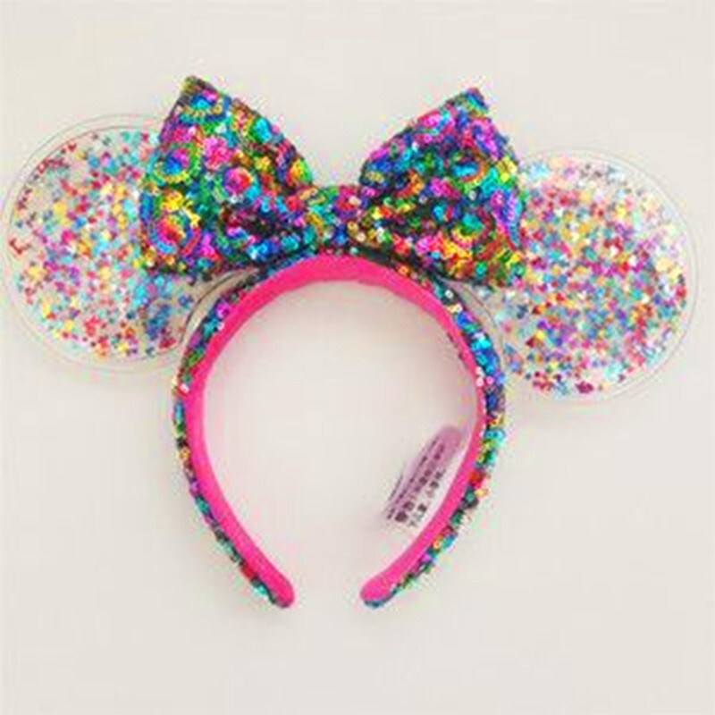Disney Parks Minnie Mouse Ears Bow Rainbow Confetti Sequin Headband US