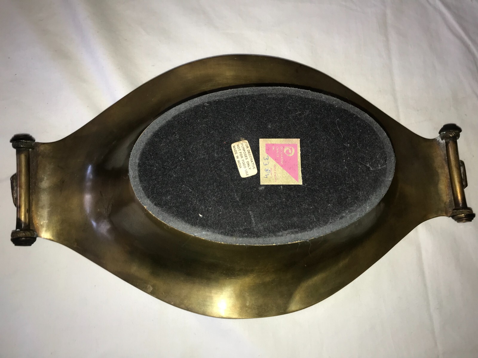 DECORATIVE CRAFTS Inc INDIA Solid BRASS Double Tab Handle DISH Bowl PLATTER 15″L