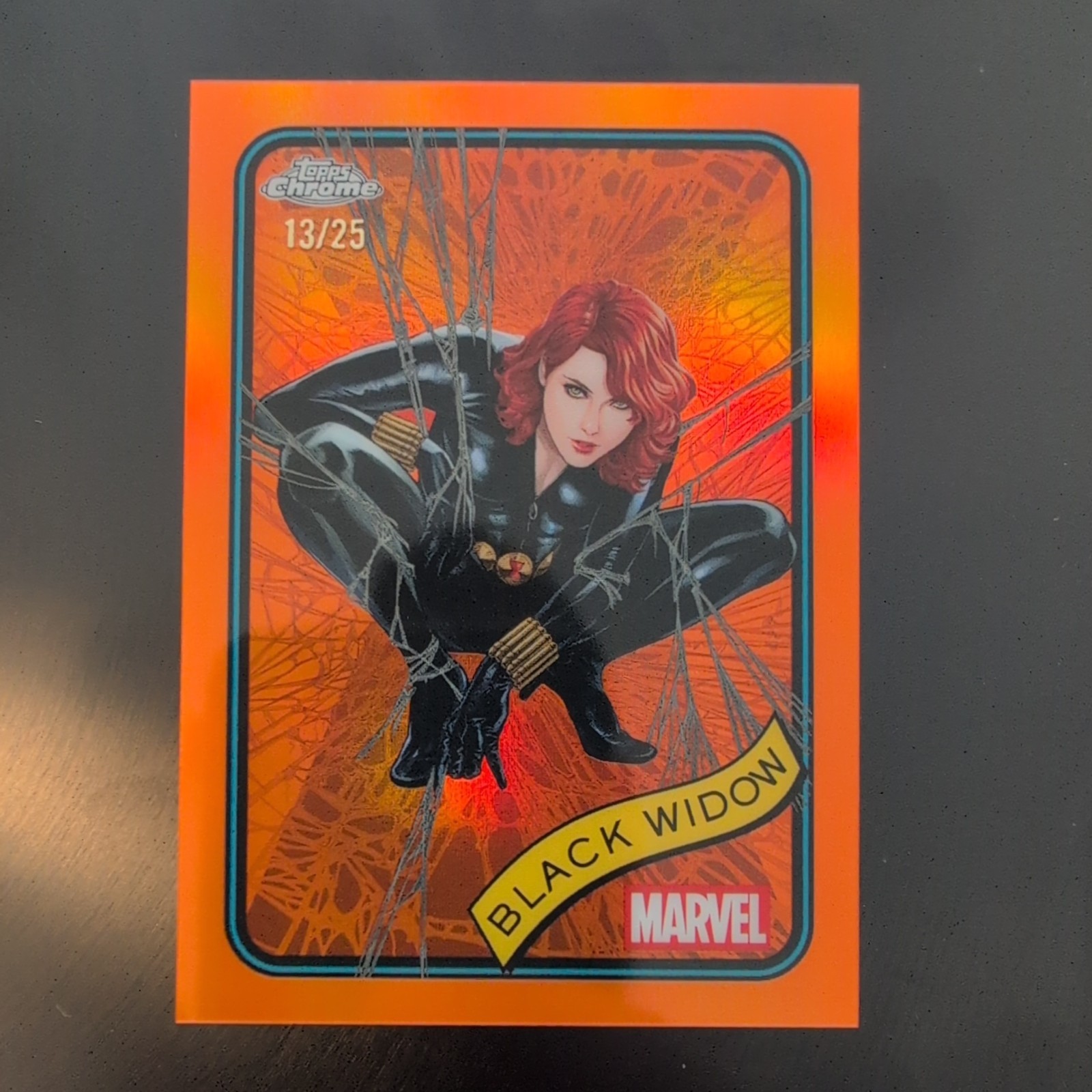 2025 Marvel Topps Chrome – Black Widow Orange Sapphire 15/25