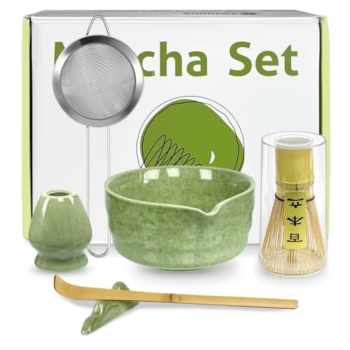 6 Pcs Matcha Whisk Set, Matcha Set Includes Matcha Bowl with Spout, Whisk,