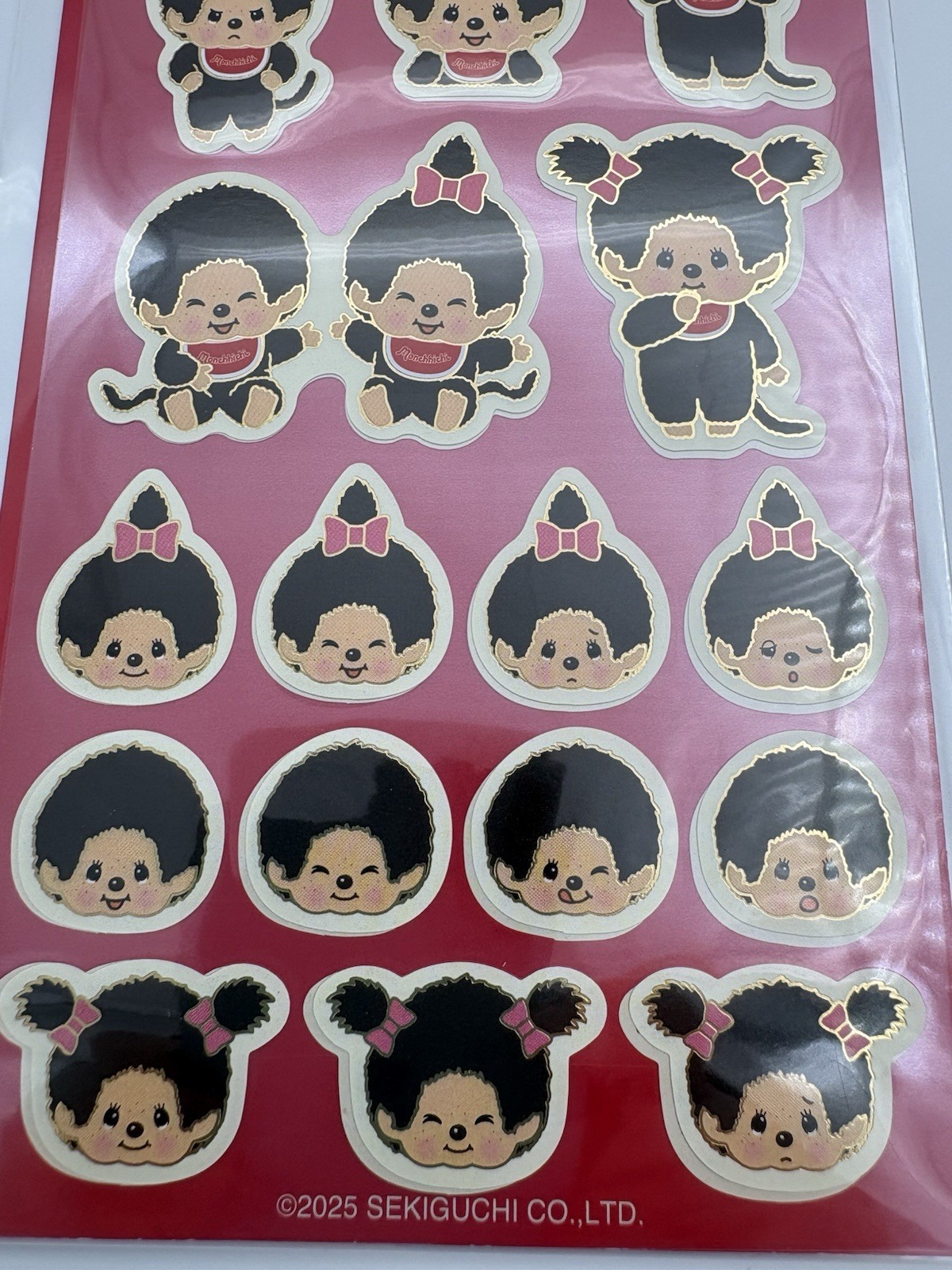 2 Gold Foil Sheets- Sekiguchi Monchhichi Boy/Girl Assorted Gold Foil Stickers