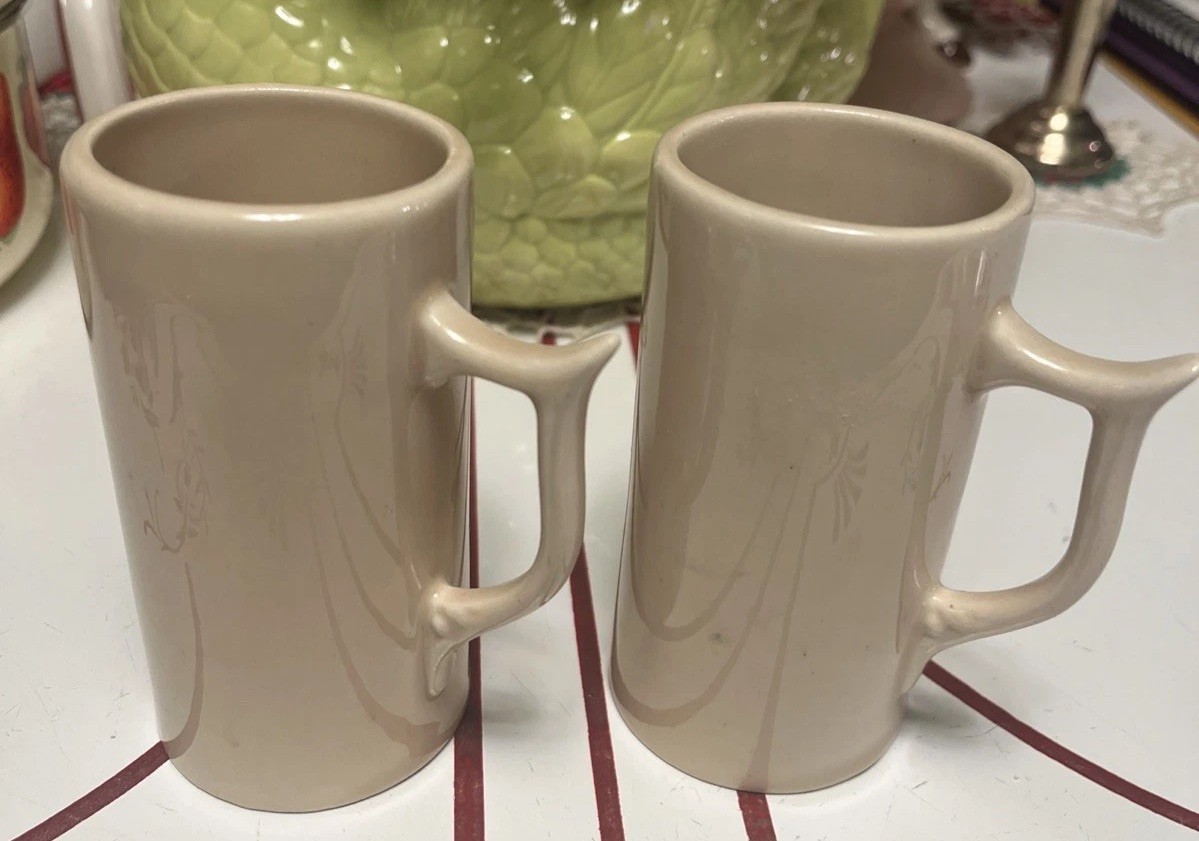 Set of 2 Vintage Cream Colored Coffee Espresso Cups Mugs 4.25” Tall