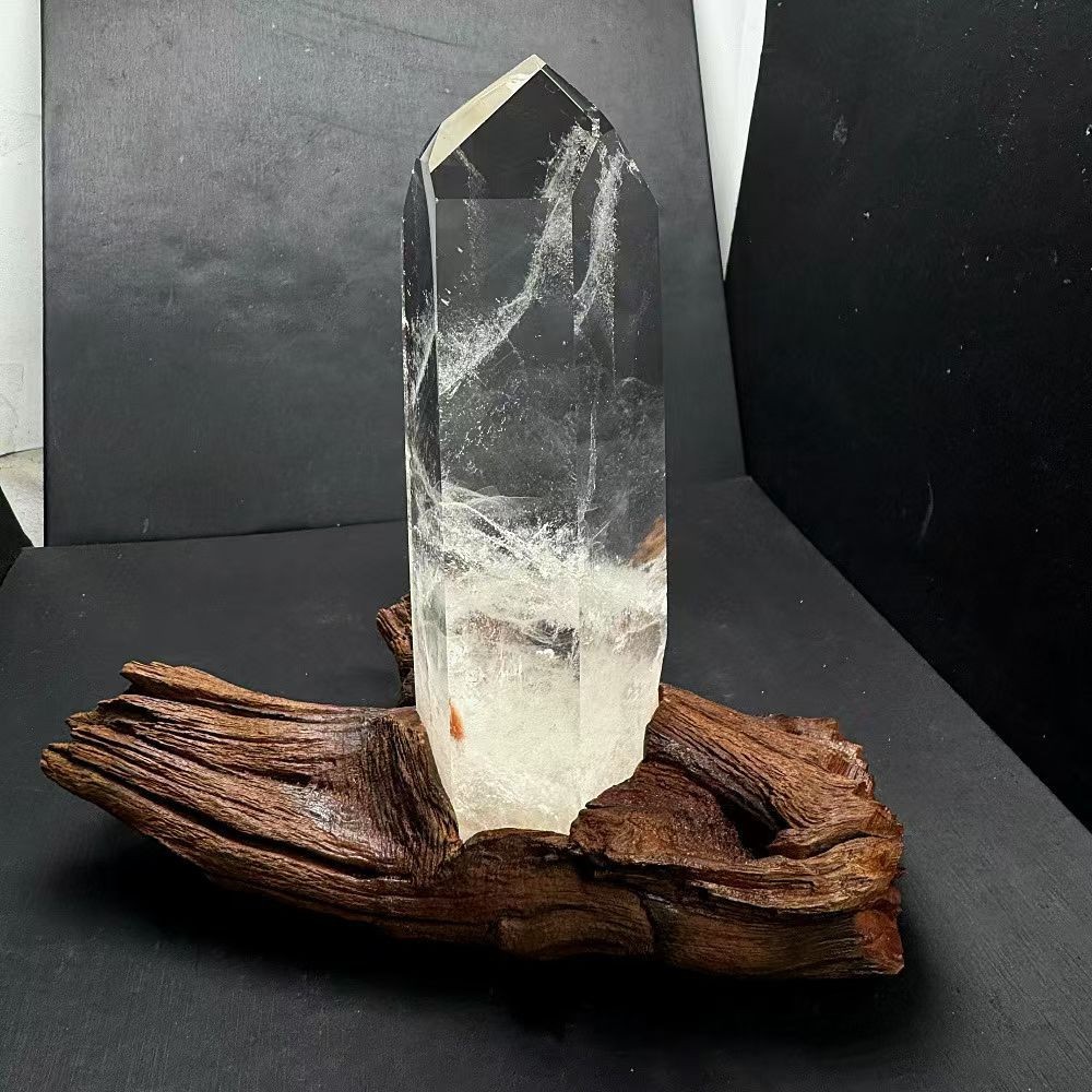940g Natural White crystal Quartz Obelisk Energy Tower Point Reiki Decor+Stand