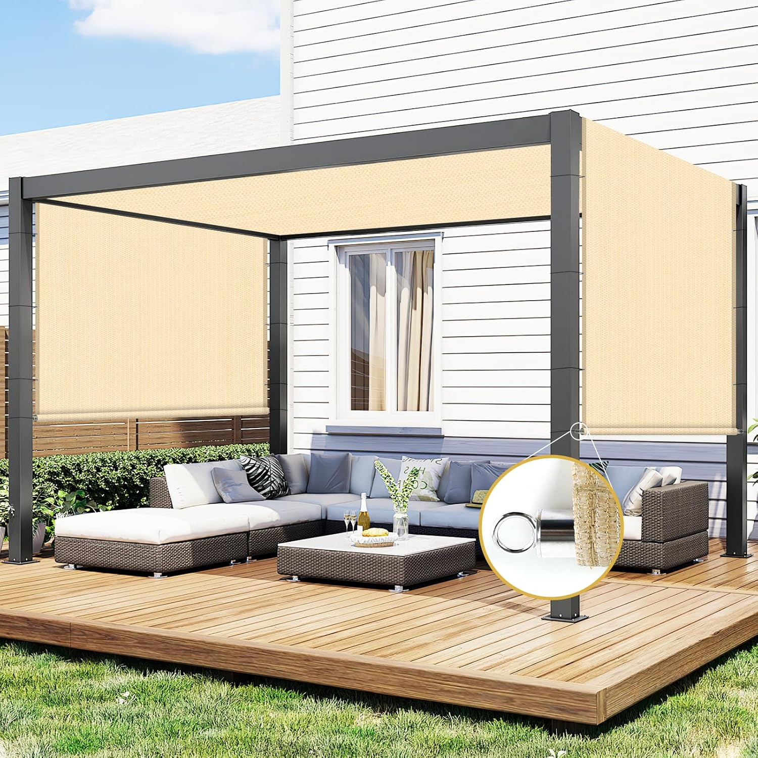 10’X16′ Wheat Pergola Shade Cover with UV Block & Weighted Rods
