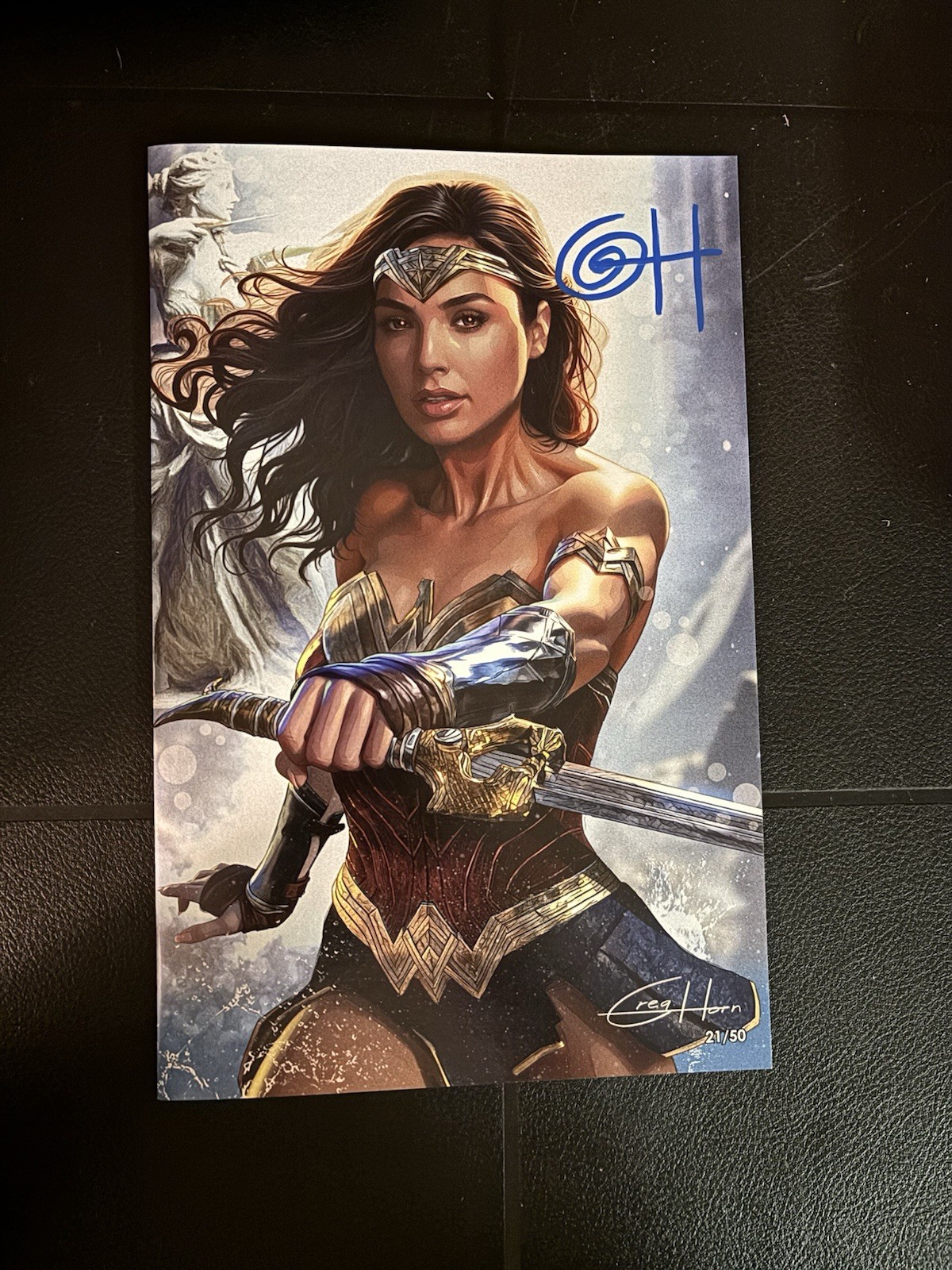 Female Force: Gal Gadot #1 Greg Horn Blue Virgin Variant SIGNED NM+ Lmtd To 50
