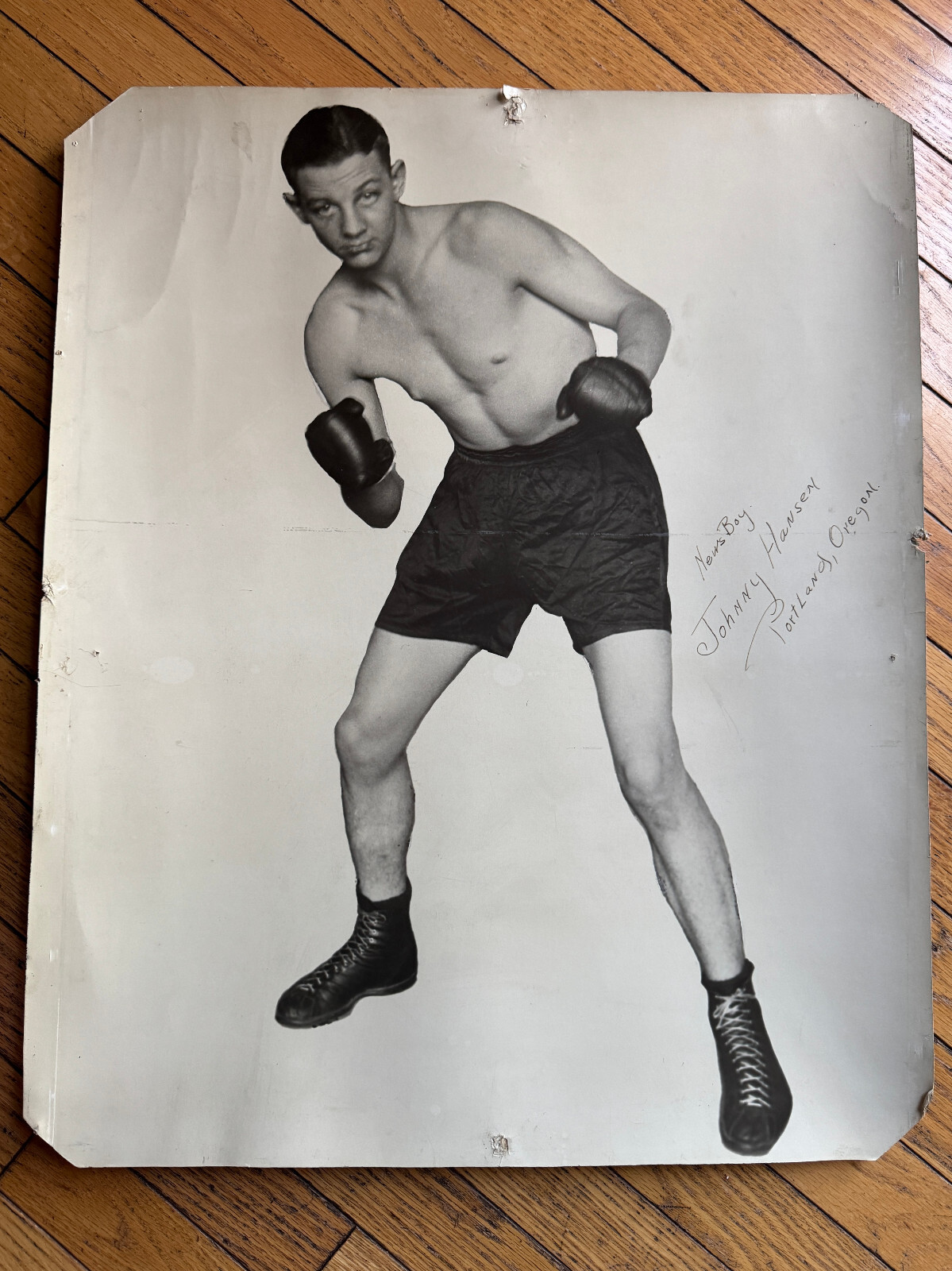 1920’s Boxer Newsboy Johnny Hansen Portland Oregon Boxing Pugilist Photo 24″x18″