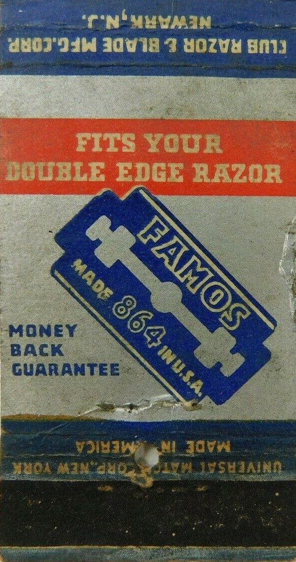 Famos Double Edge Razor Money Back Guarantee! Vintage Matchbook Cover