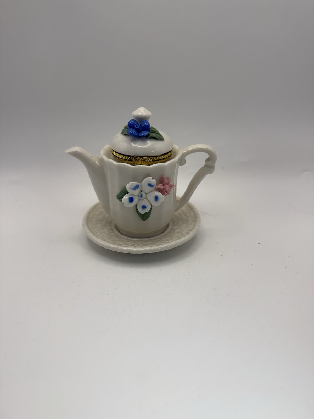 Vintage Teapot trinket Box with Florals