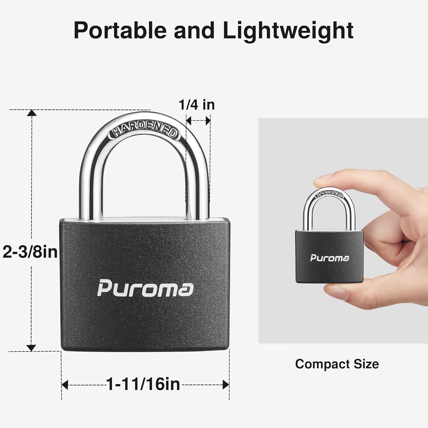 Puroma Lock Keyed Padlock, 2 Pack Aluminum Locks with 3 Keys Alike, 7/8 Inch Loc