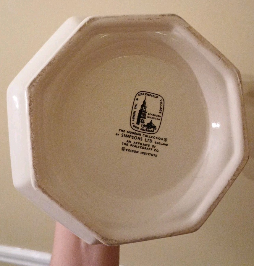 Simpsons Museum Collection White Pitcher England Edison Institute Approx 10″ Tal