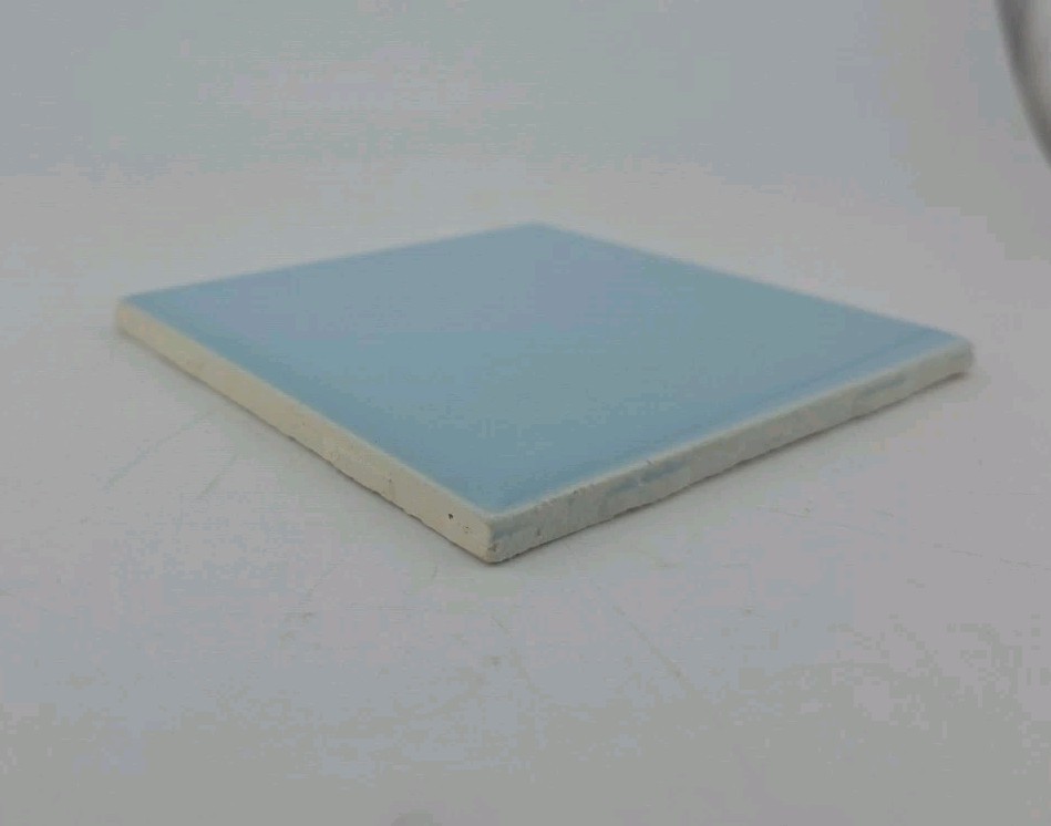 American Olean Vintage Ceramic Tile: Blue Mist Light Blue Flat 4.25″ X 4.25″ NOS