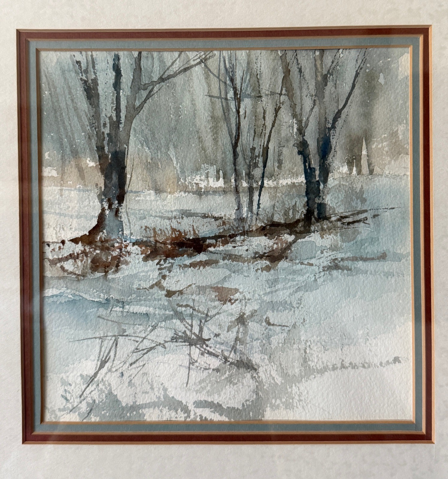 Vintage Impressionist Russian Winter Snowscape Landscape Watercolor Painting MC
