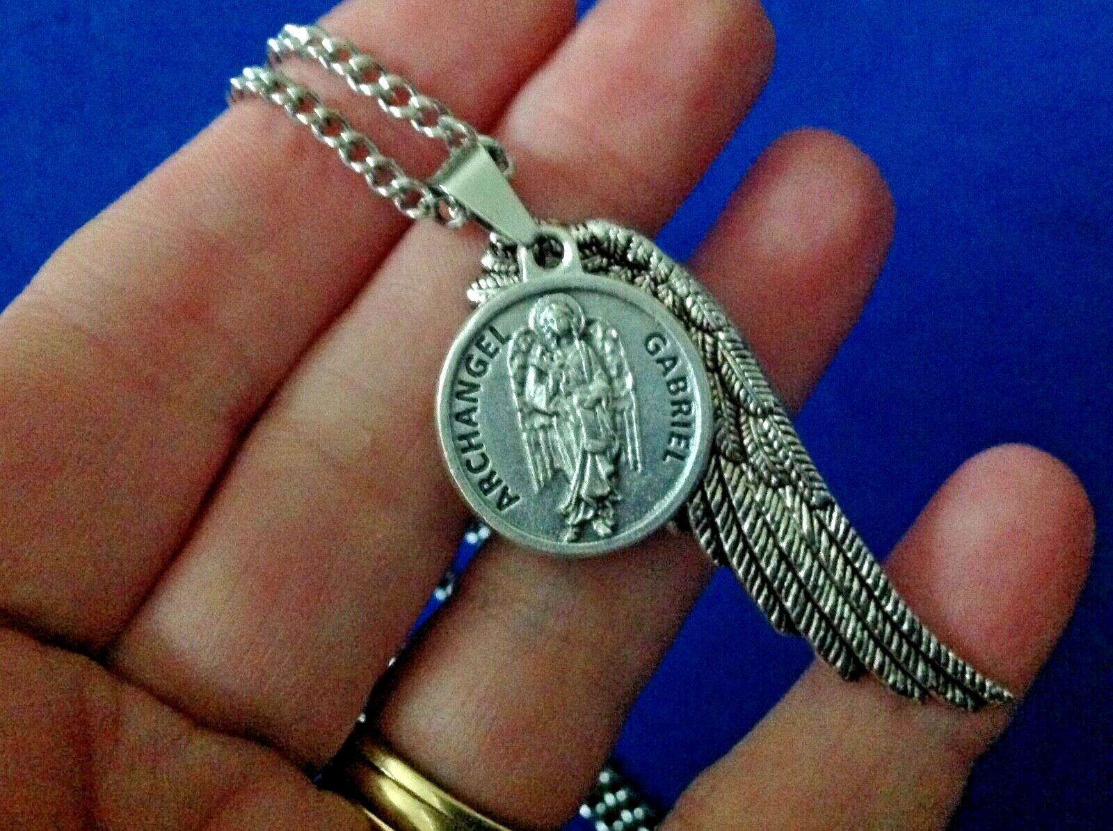 ARCHANGEL St GABRIEL Saint Medal NECKLACE Pendant Angel Wing PRAYER G2 27″ Chain