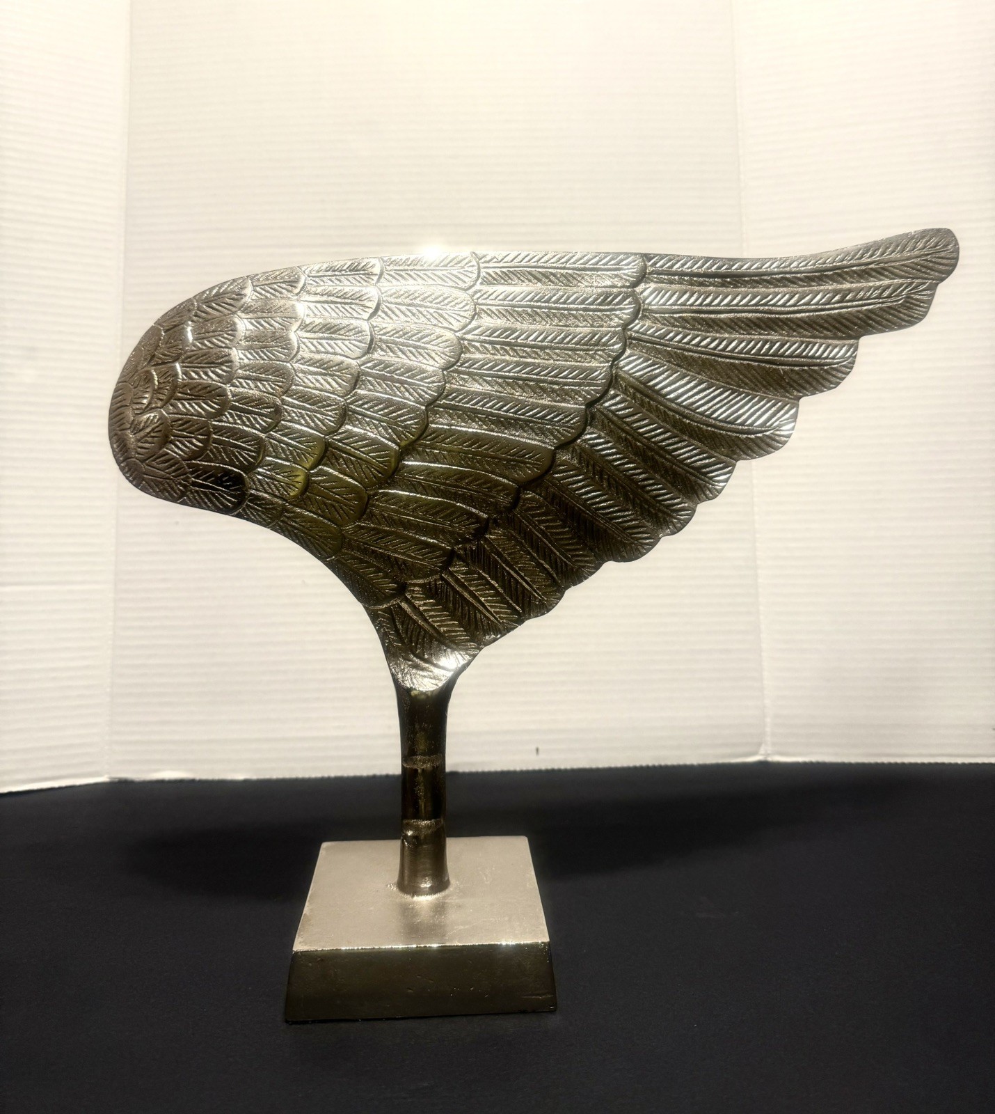 Beautiful Silver Metal Angel Wing Statue Sculpture on Metal Base