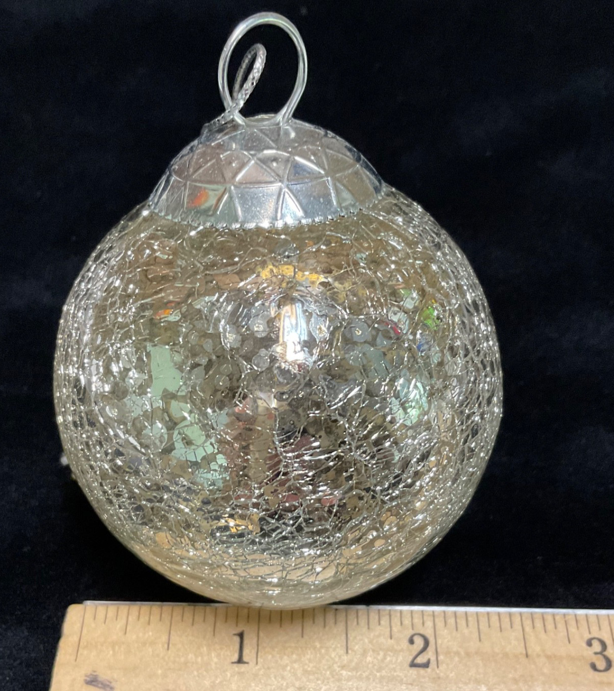 Vintage Kugel Style Silver Mercury Crackle Glass Ball Christmas Ornament 2.5″