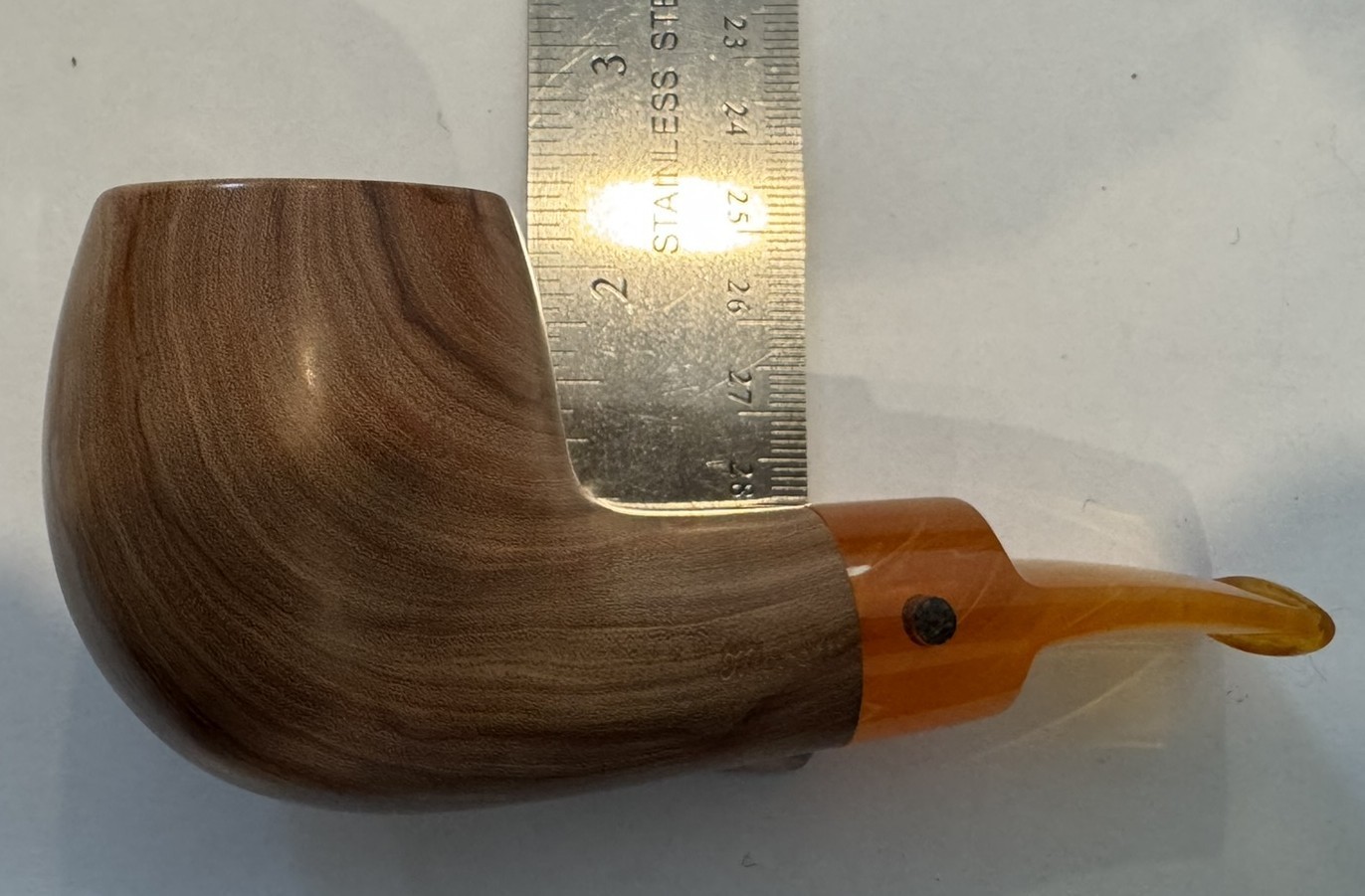 Moretti Bent Freehand Olive Wood Estate Pipe Orange Stem Italy Handmade Pouch