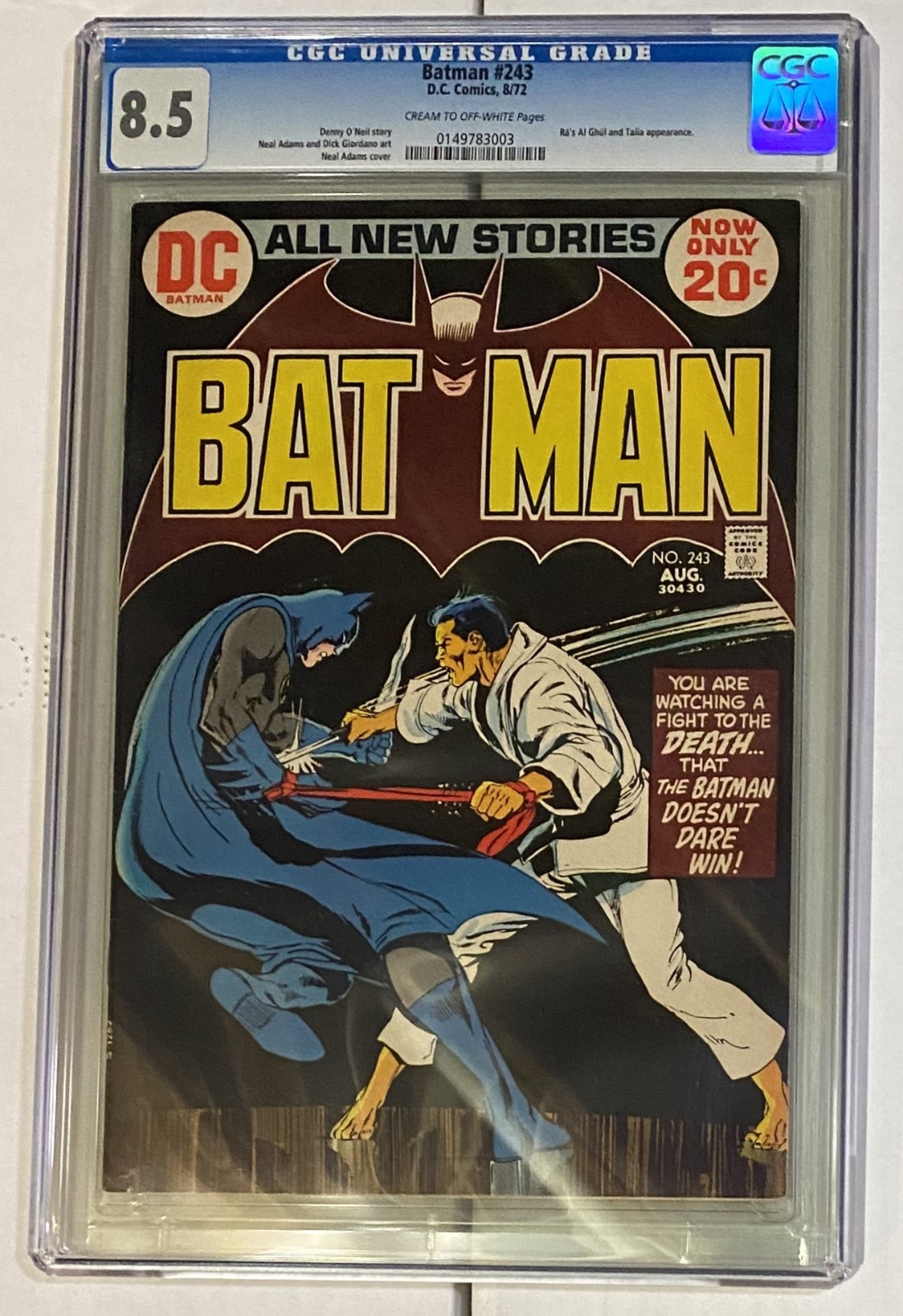BATMAN 243 CGC 8.5 CTOW Pages First Lazarus Pit Adams/O’Neal DC Comics 1972