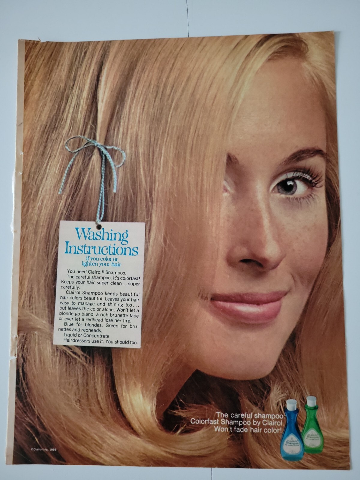 1969 Careful Colorfast Clairol hair shampoo won’t fade pretty blonde vintage ad