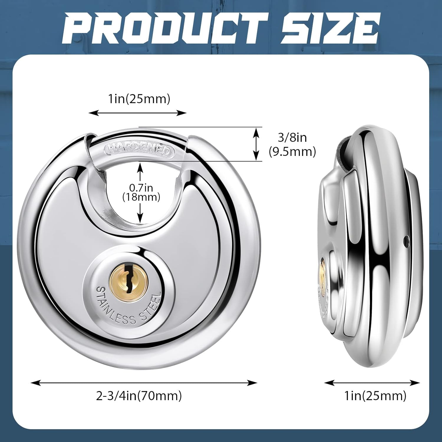16 Pack Padlocks Keyed Alike, Stainless Steel 2-3/4″ Wide, 3/8″ Shackle Disc Loc