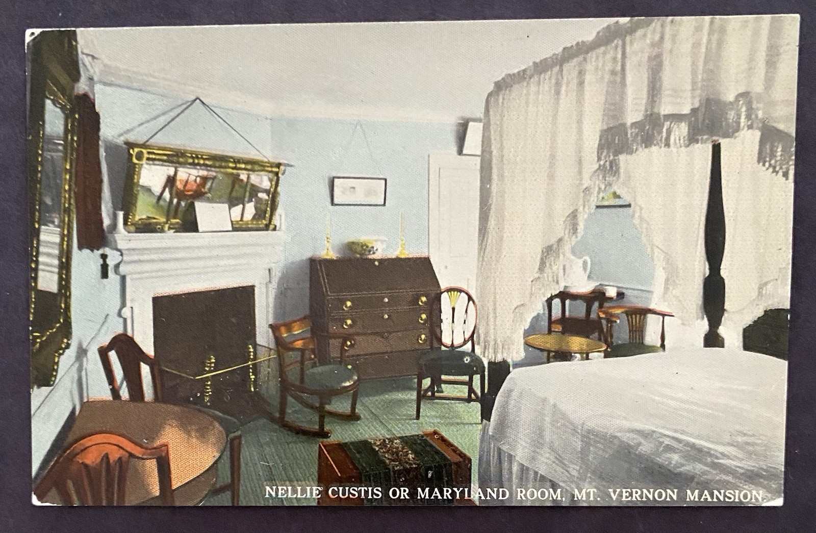 Vintage Printed Lithograph Postcard Nellie Custis Bedroom Mt Vernon Virginia