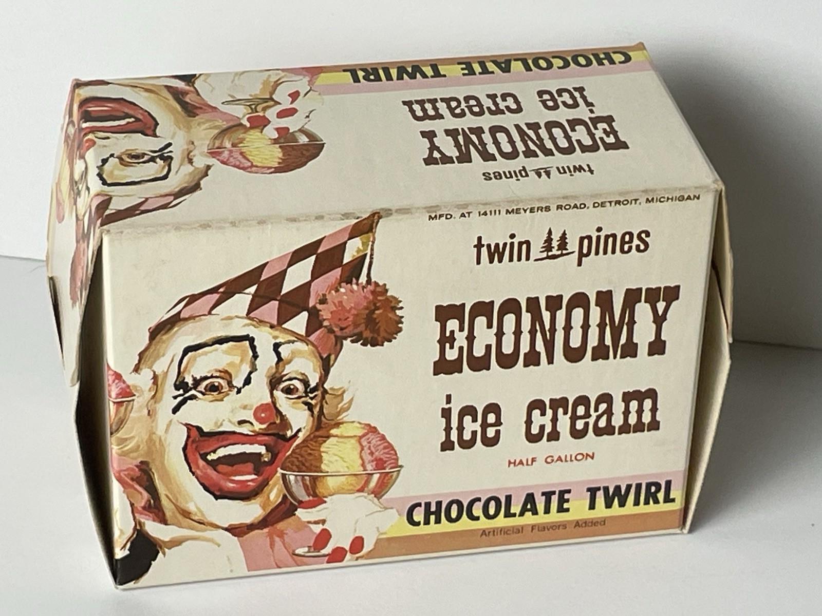Vintage 1960’s Creepy Clown Ice Cream Carton Economy Chocolate Twirl