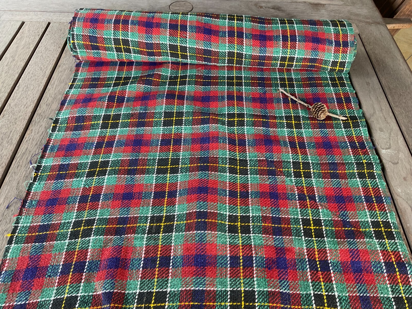 Hand Woven Hemp Fabric Antique European Textile Plaid Rug Upholstery Roll 4.1 yd