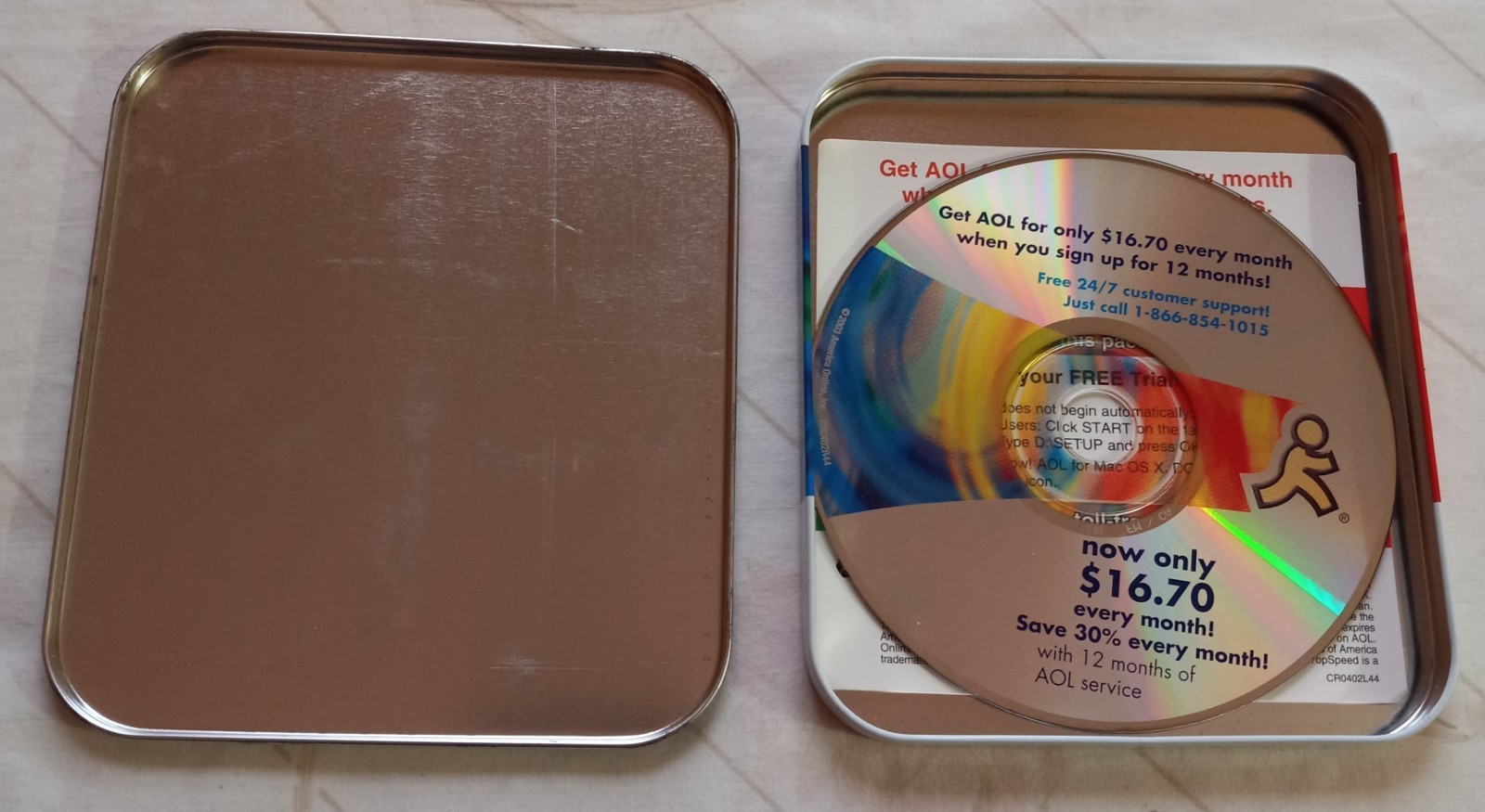 AOL disc, internet access, setup disk, 9.0 optimized, 1125, 1099 hrs. 2 months.
