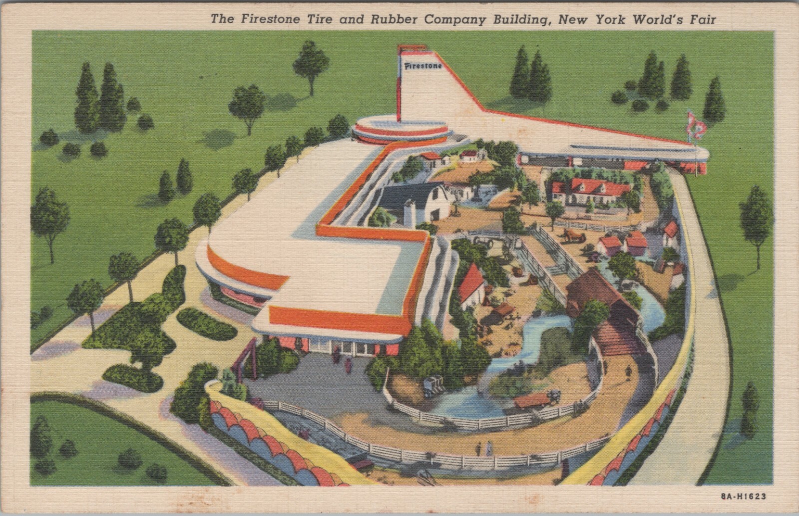 1939 Firestone Tire Exhibit New York World’s Fair NY linen postcard D967