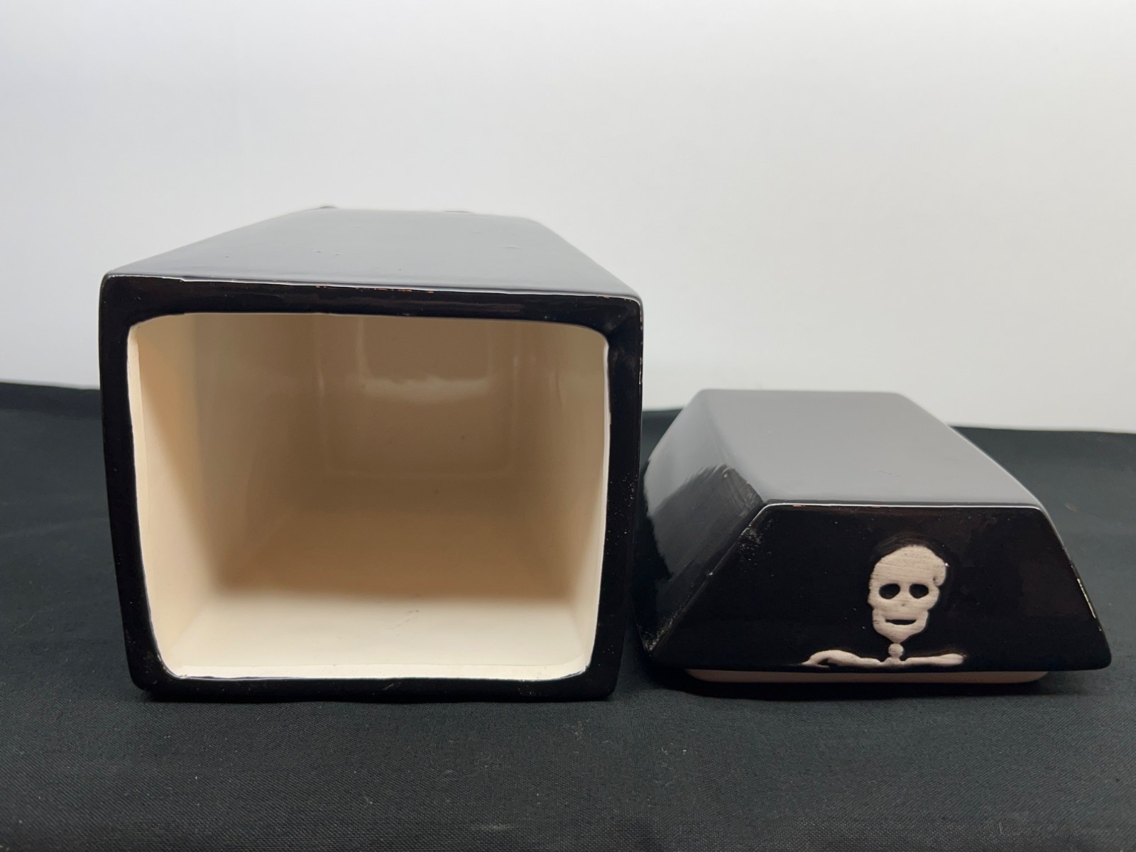 Black Ceramic Skeleton Design Candy Jar With Lid 100% Earthenware Hand Wash Only