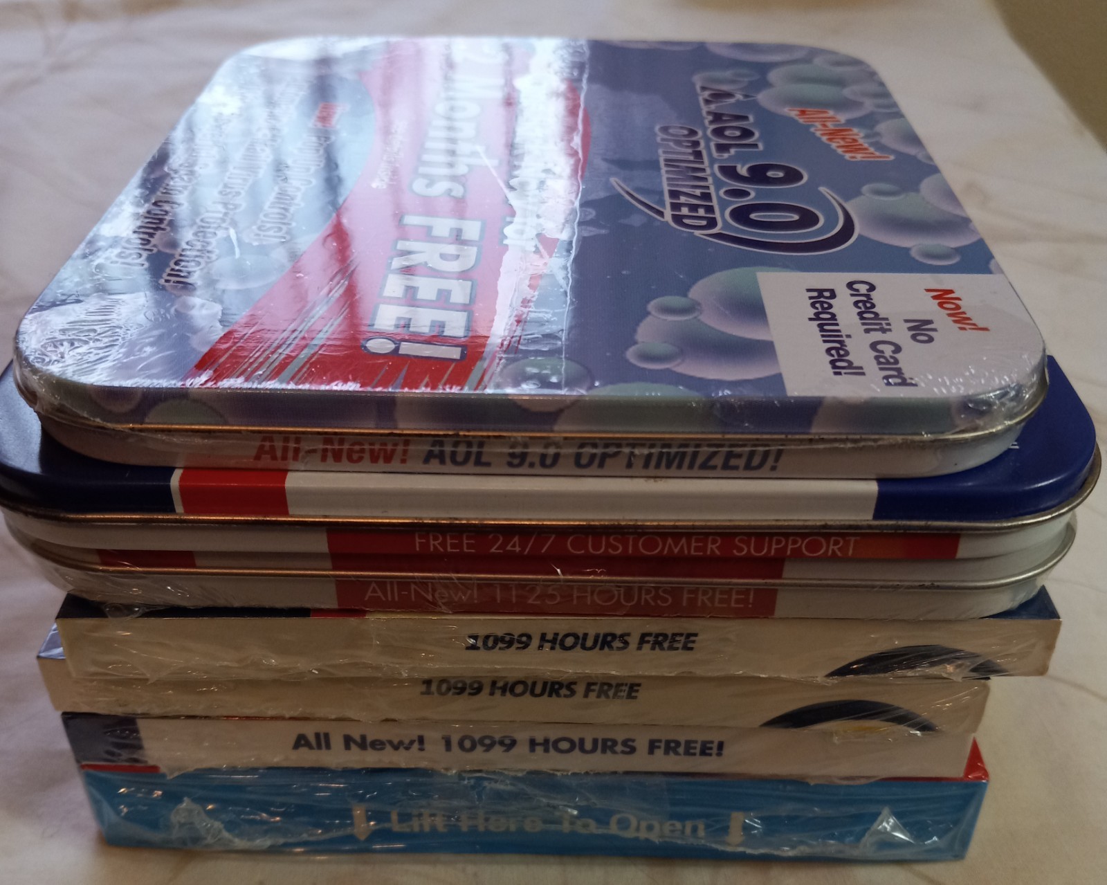 AOL disc, internet access, setup disk, 9.0 optimized, 1125, 1099 hrs. 2 months.