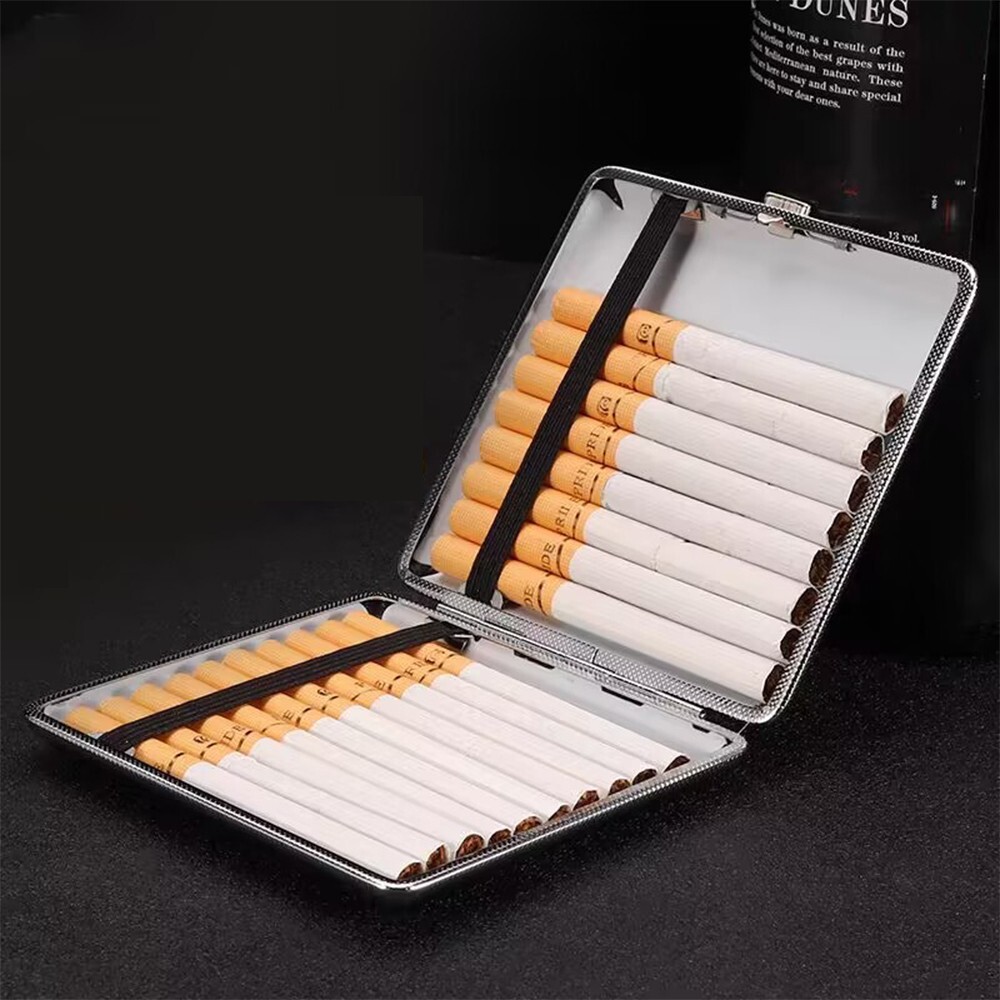 PU Leather Cigarette Case Men Black Portable Double Sided Clip 20 Cigarette