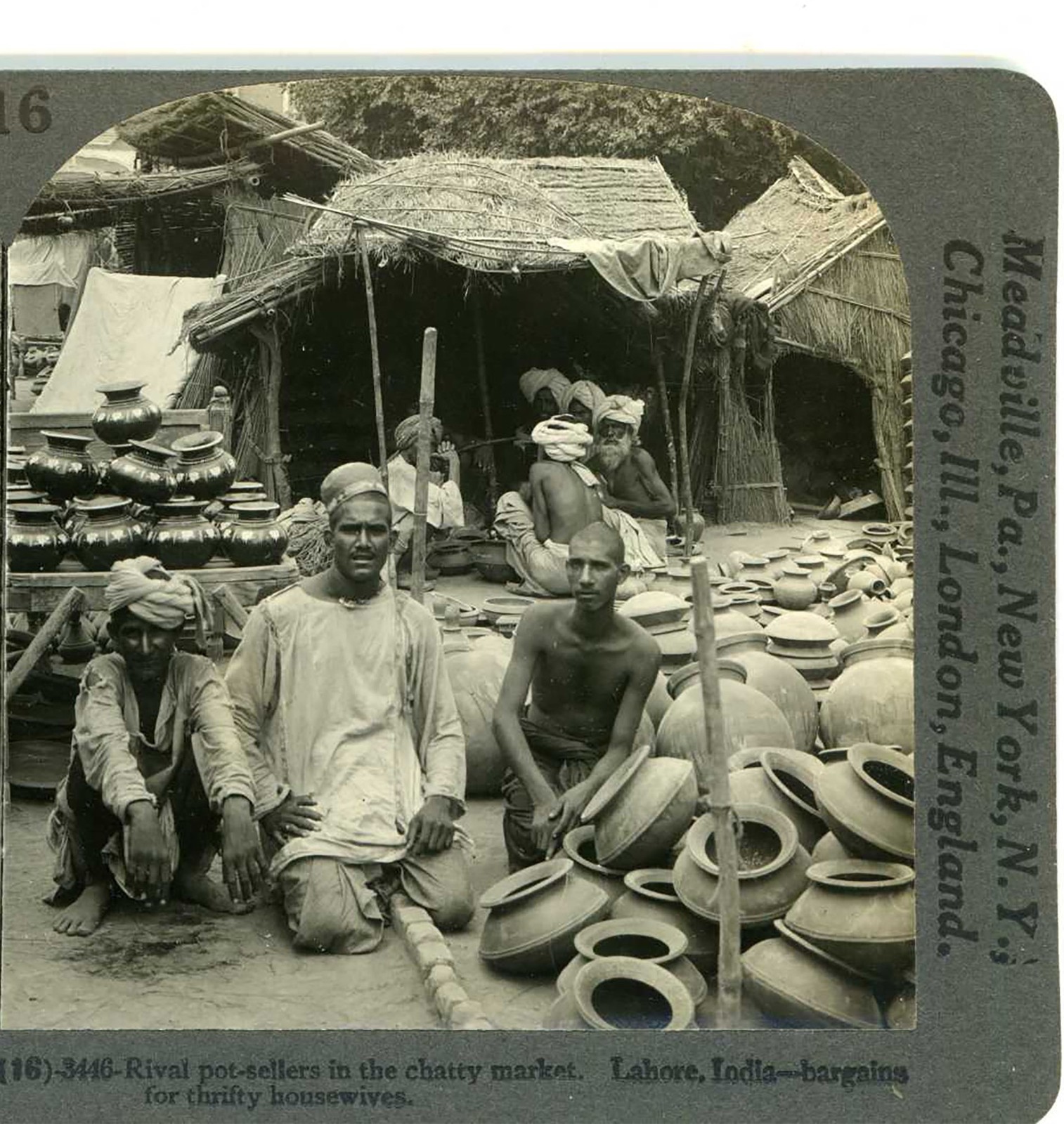 Rival Pot Sellers in Chatty Market Lahore India Keystone Stereoview