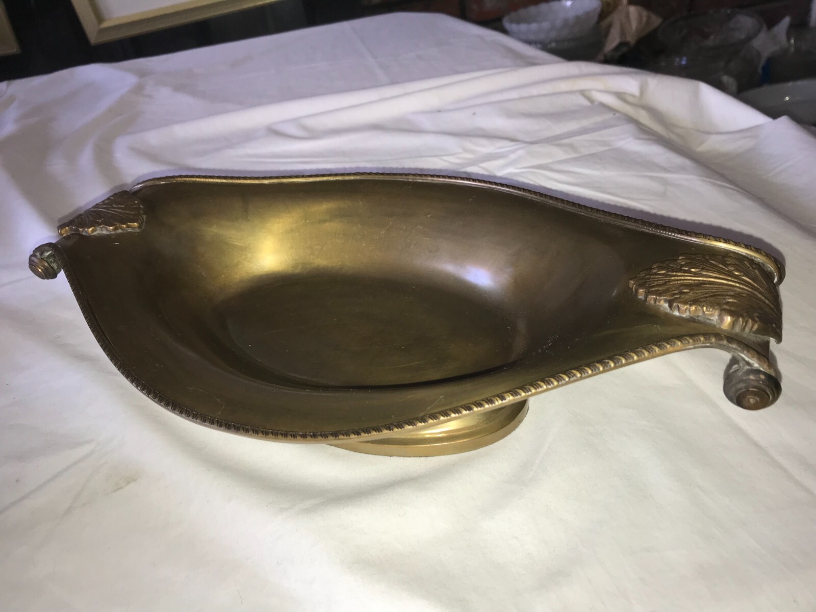 DECORATIVE CRAFTS Inc INDIA Solid BRASS Double Tab Handle DISH Bowl PLATTER 15″L