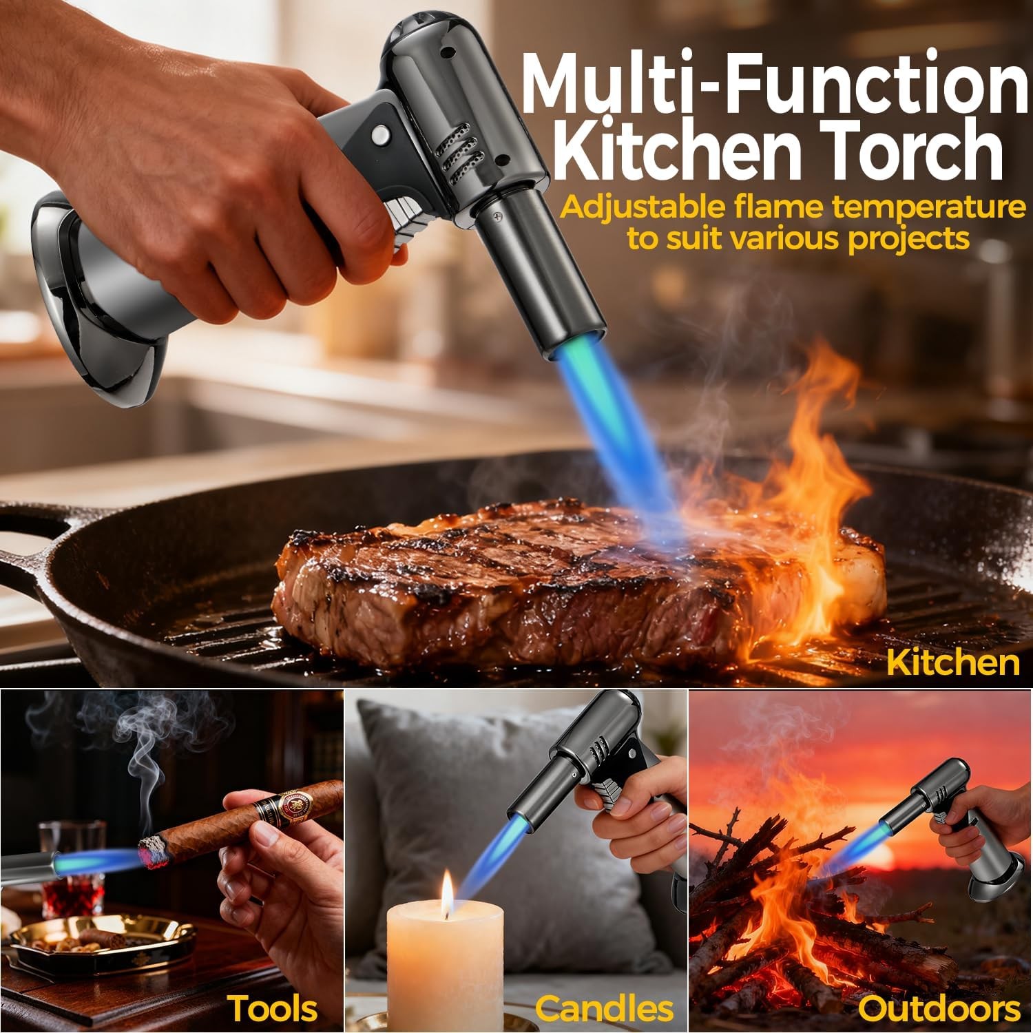 Torch, Butane Refillable Kitchen Cooking Torch, Torch Lighter with Safety Lock a
