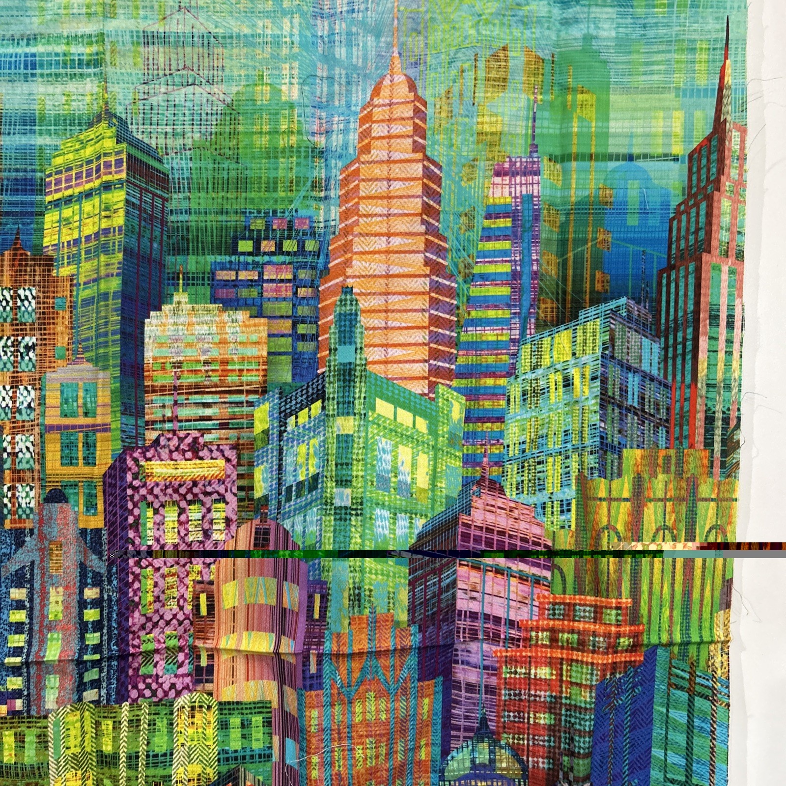 Hoffman Spectrum Print Skylines Panel Cotton Quilting Sewing Fabric 1 Yd N4234
